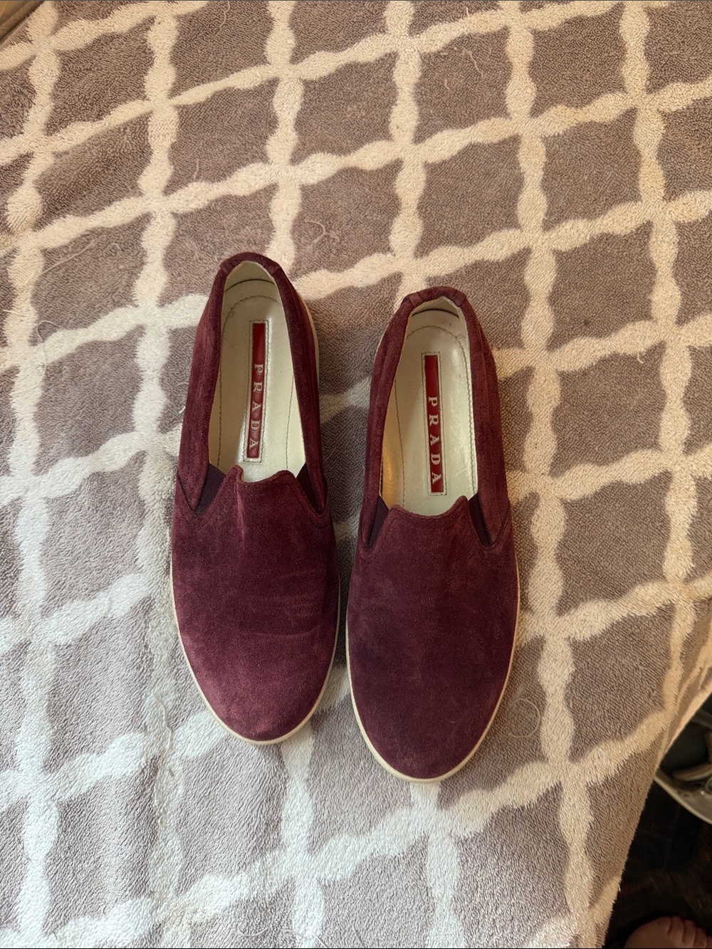 Prada Women’s Burgundy Suede Slip-On Loafers